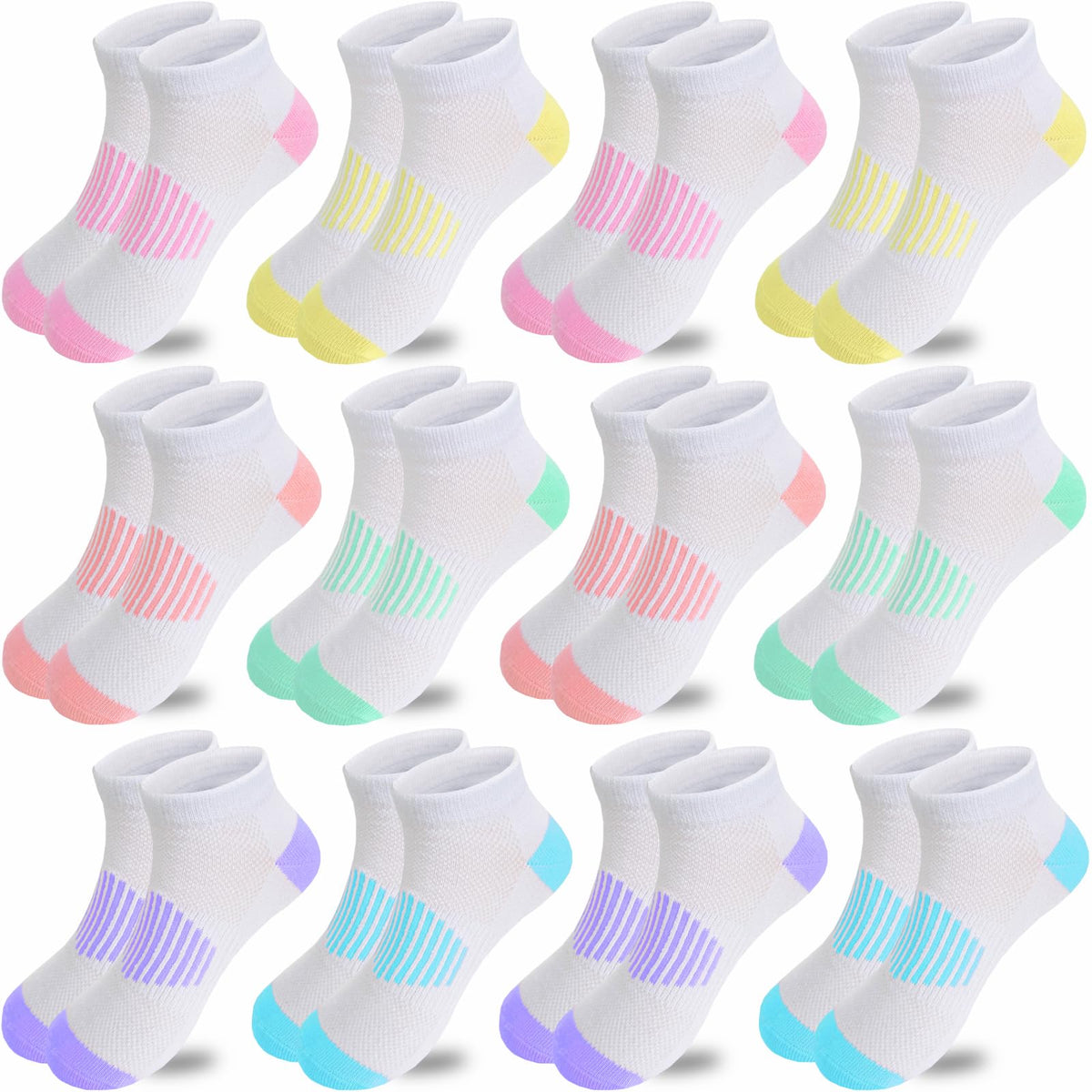 JAMEGIO 12 Pairs Girls Socks Ankle Socks for Girls Running Athletic Low Cut Sock for Little Big Girl