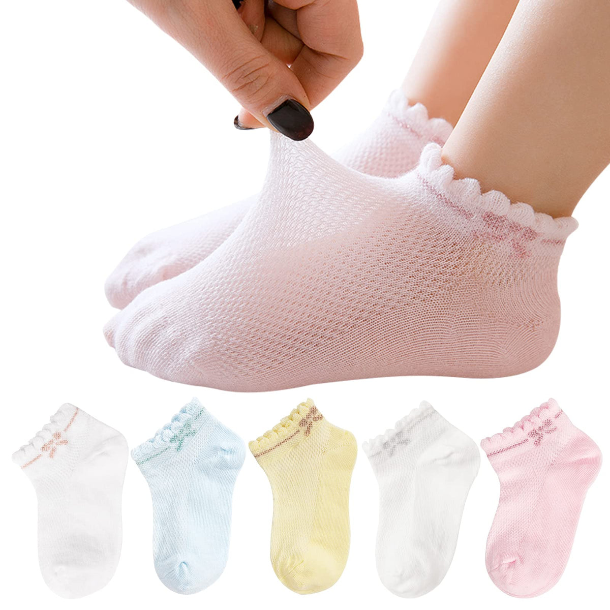 5 Pack Toddler Girls Boys Mesh Thin Cotton Low Cut Kids No Show Ankle Socks