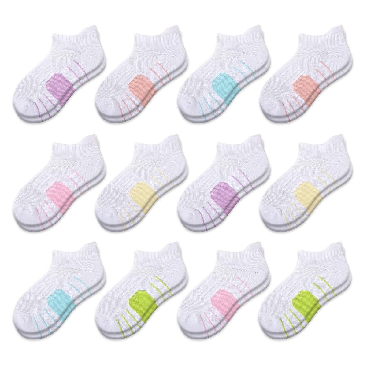Comfoex 12 Pairs Girls Socks Ankle Athletic low cut Socks With Cushioned Sole For Little Big Kids 4-6 6-8 8-10 Years Old