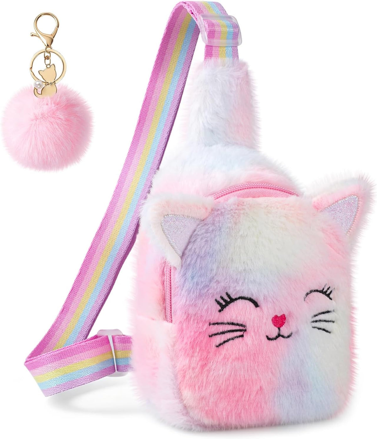 Girls Plush Cat Sling Bag, Crossbody Bag for Kids Mini Purse toddlers