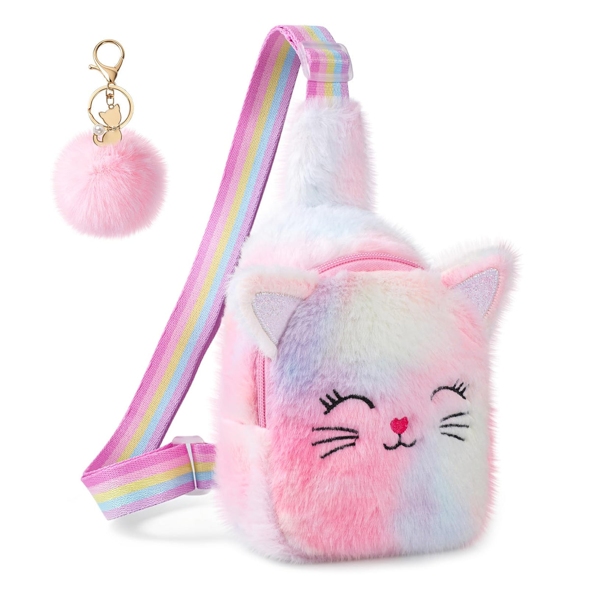 Girls Plush Cat Sling Bag, Crossbody Bag for Kids Mini Purse toddlers