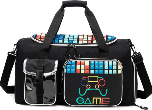 Kids Duffle Bag Boys Overnight Bag for Kids Weekender Travel Bags for Boys Sports Gym Tennis Bags with Shoe Compartment