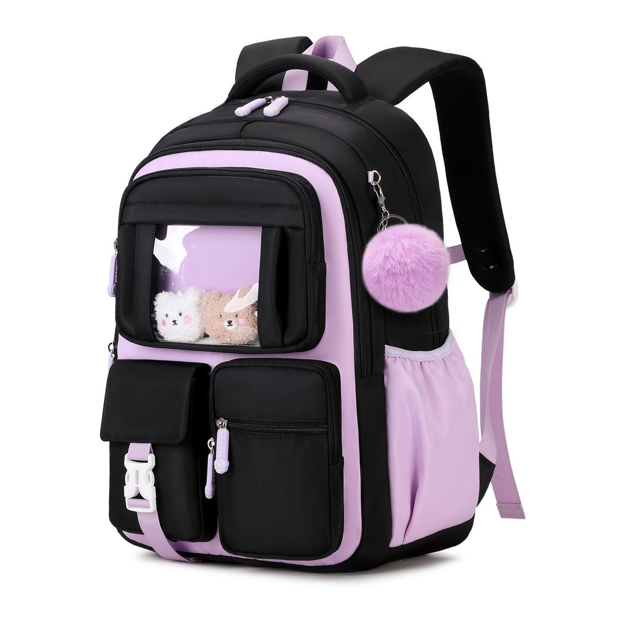 PIG PIG GIRL Kids Backpack for Girls - School Bags for Middle School Students - Book Bag for Elementary Primary - Kawaii Ita Backpack - Purple