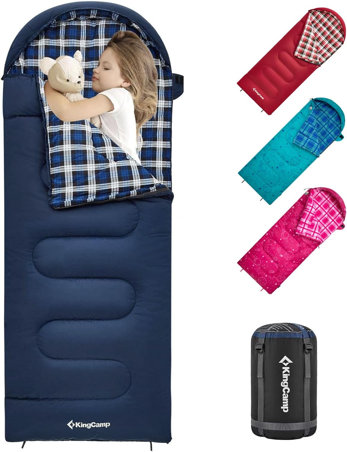 KingCamp 45°F Kids Sleeping Bag, 100% Flannel Sleeping Bag for 10-12 Child