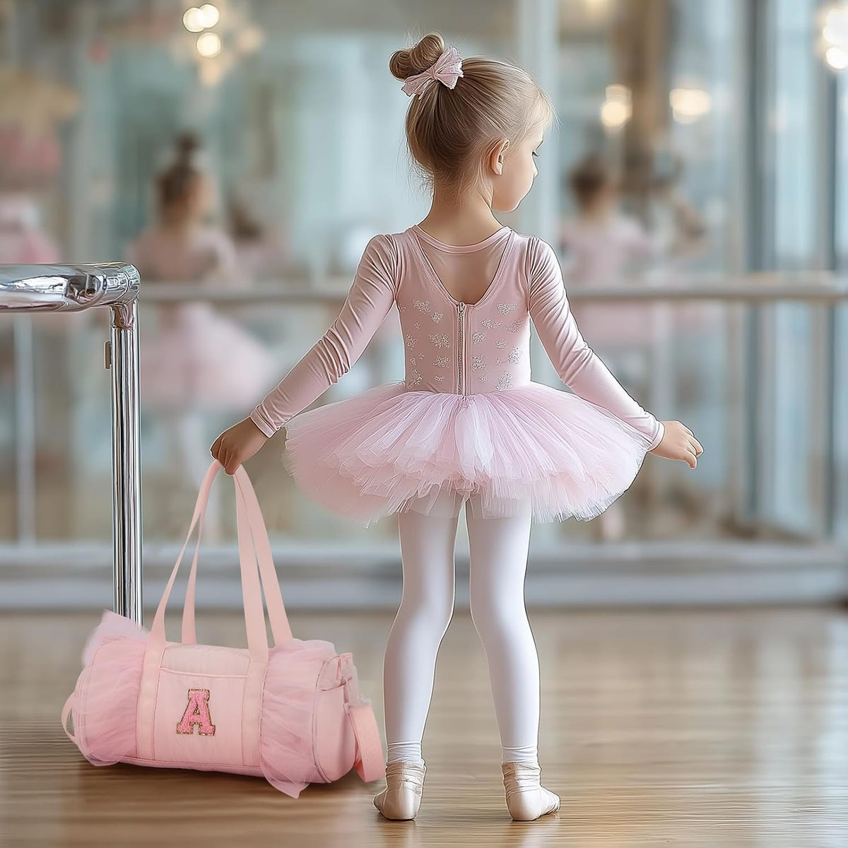 mibasies Ballet Dance Bag for Girls 4-6, Personalized Letter A Pink Gift