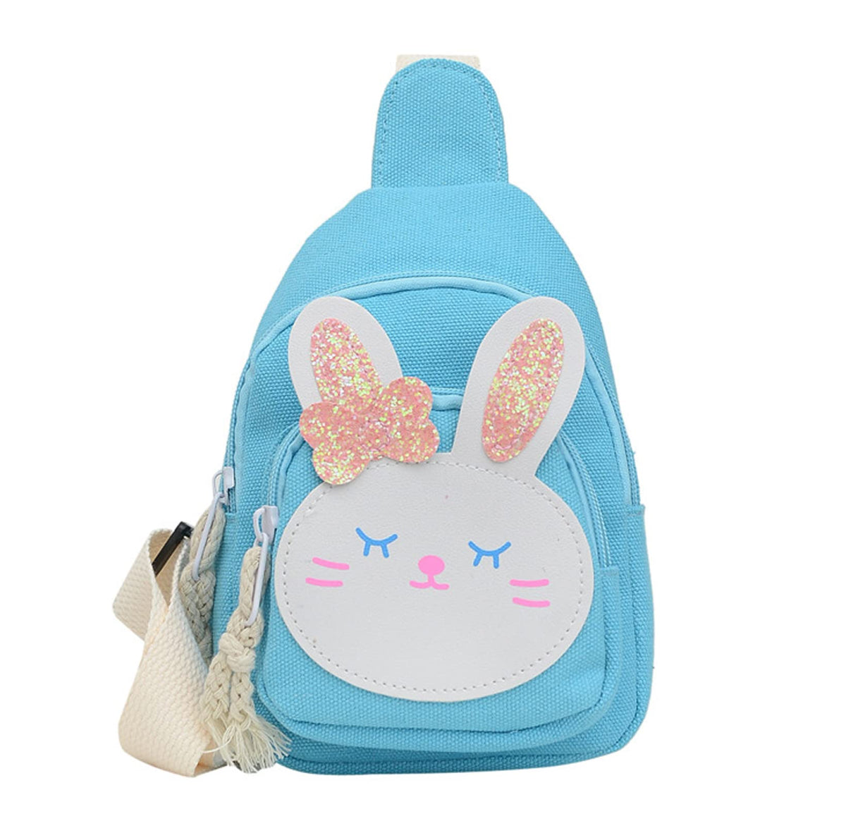 Hiflyer Pink Strawberry Sling Backpack, Small Backpack for Girls, Kawaii Bag, Lightweight Canvas, Adjustable Shoulder Strap, Zipper, 8x5x2 inches