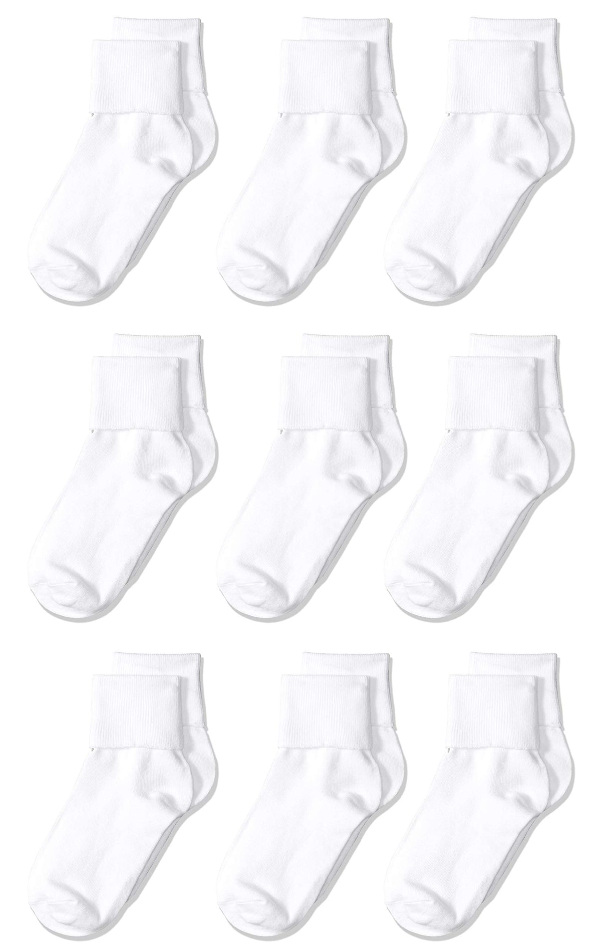 Amazon Essentials Girls and Toddlers' Cotton Blend Ankle Uniform Turn Cuff Socks, 9 Pairs