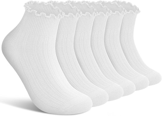 wernies Ruffle Socks Womens 6 Pairs, Cute Ankle Frilly Crew Socks