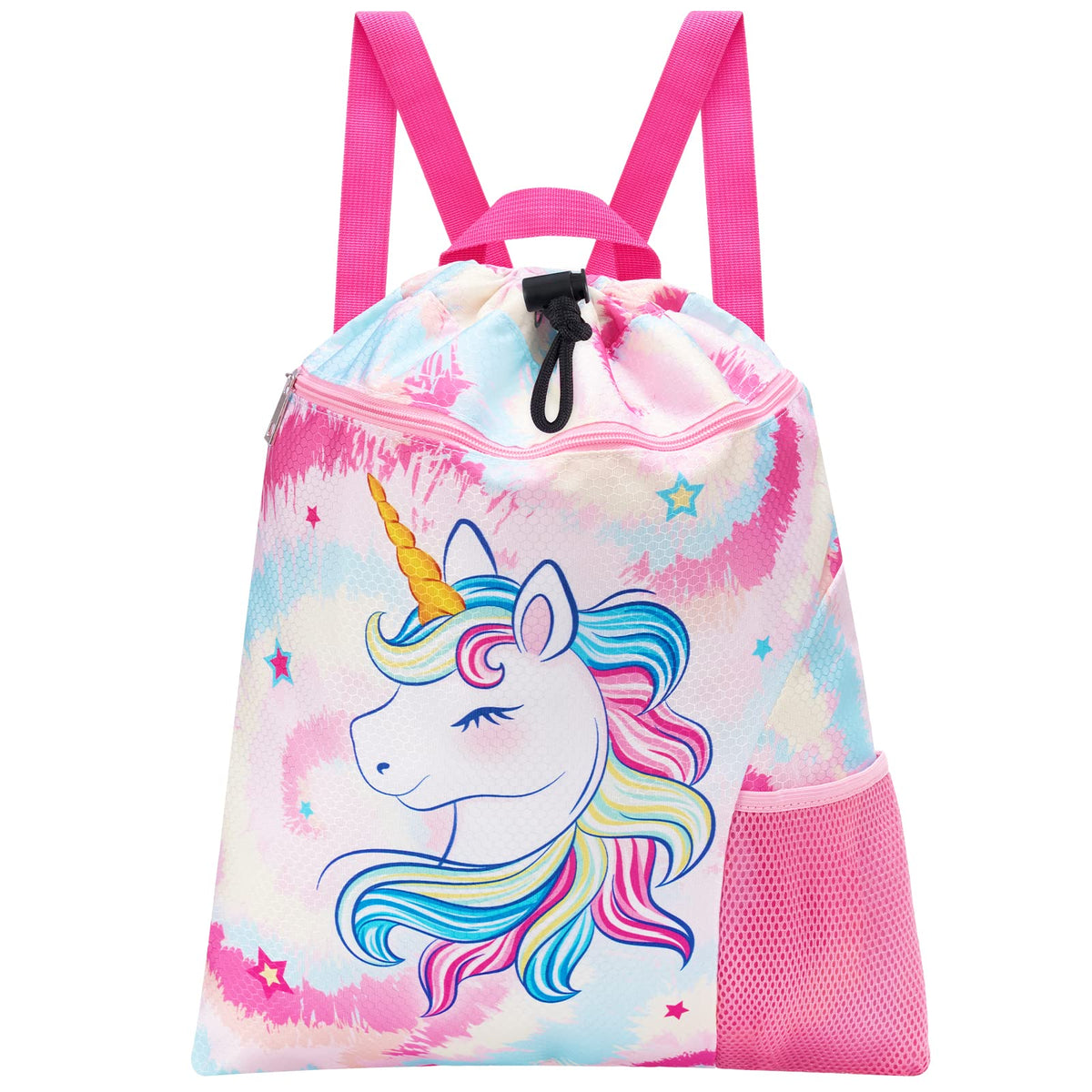 WAWSAM Gym Drawstring Backpack for Kids, Kids Drawstring Gym Cinch Bag with Bottle Pocket