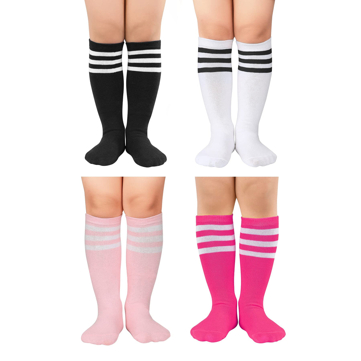 Zando 4 Pairs Kids Soccer Socks Athletic Youth Boys Girls Knee High Socks