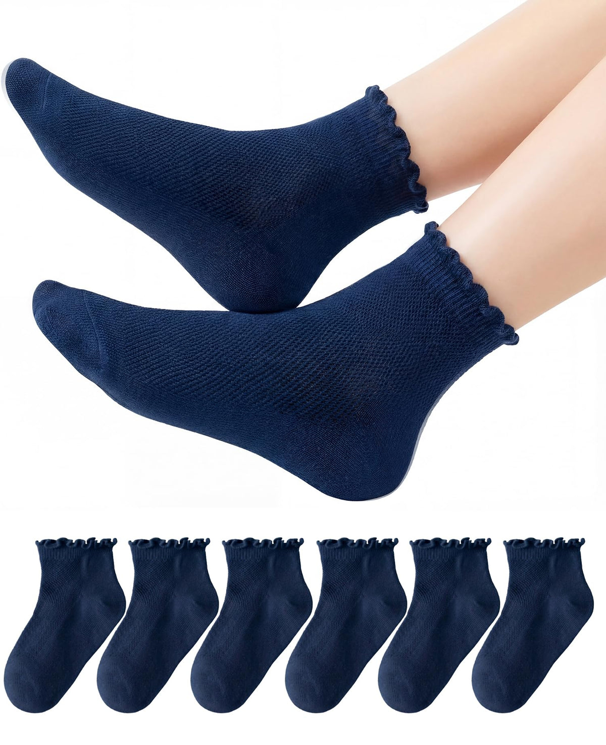 HONGTEYA 6 Pairs Girls Socks Ruffle Cotton School Uniform Kids Ankle Crew