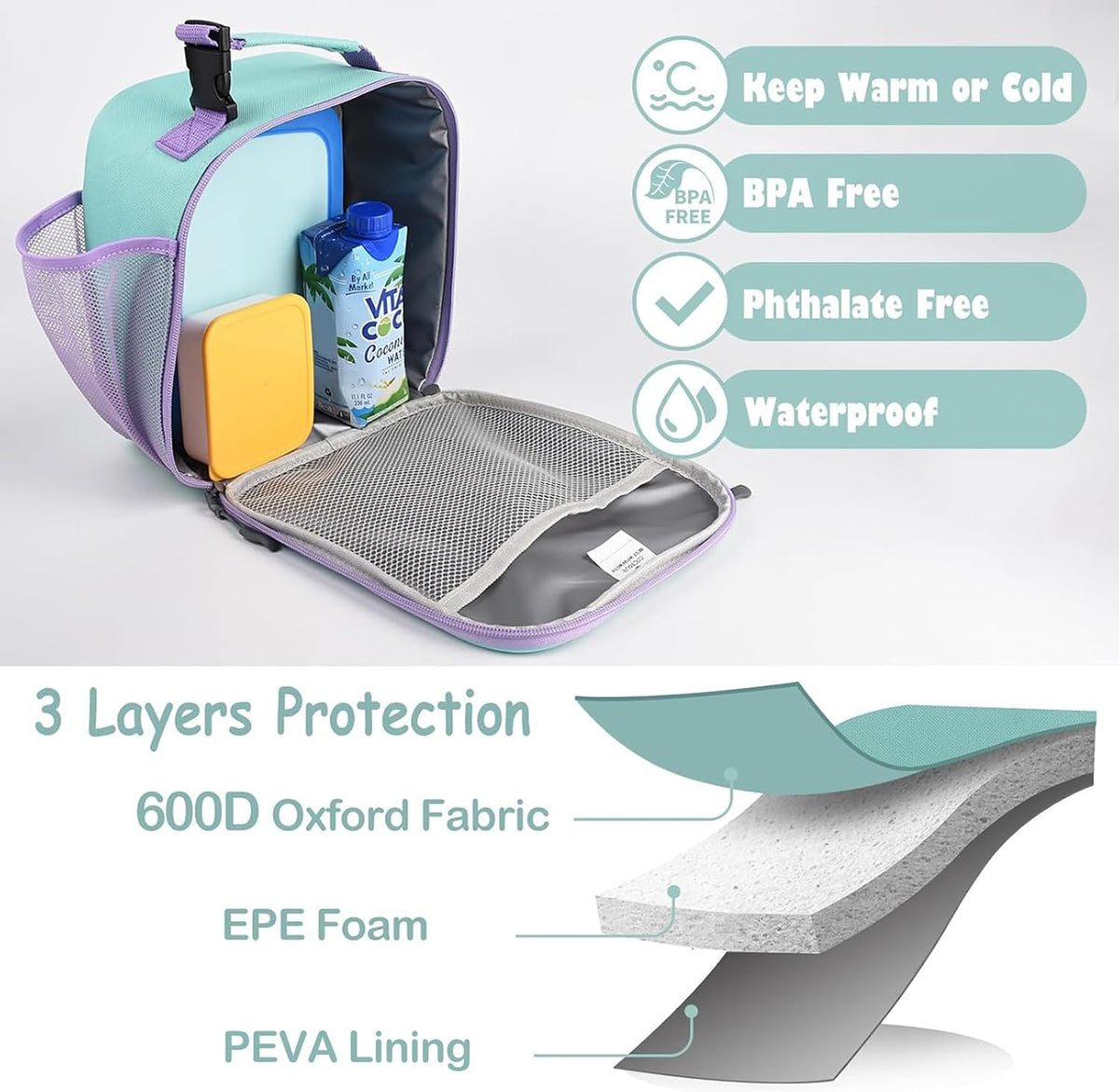 CaCTOUR Lunch Box Kids,Premium Insulated Lunch Bag for Girls Boys,Soft Bag Mini Cooler Back to School Thermal Reusable Lunch Bag for Work School Picnic (Light Green)