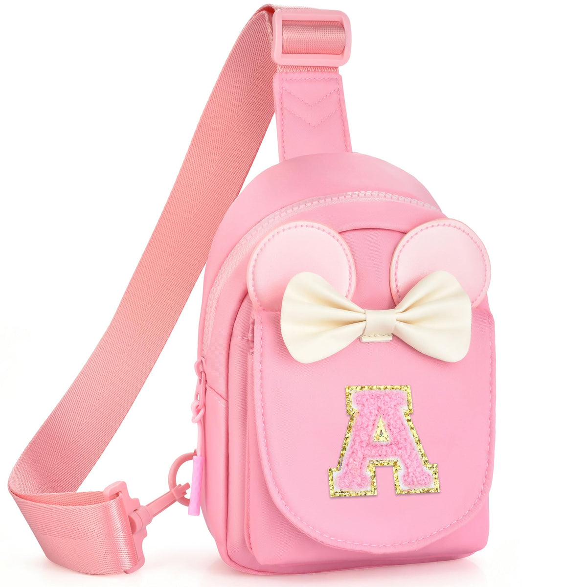 Girls Birthday Gifts for Kids - Initial Pink Small Sling Bags for Girl Fanny Pack Belt Bag for Crossbody Bags Purse for Kids Little Girl Gifts Pink A