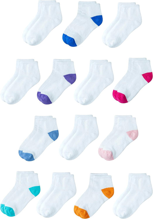 Amazon Essentials Unisex Kids and Toddlers' Cotton Ankle Socks with Cushioned Sole for Boys Girls Toddlers, 14 Pairs