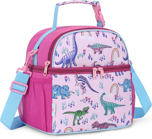 VASCHY Lunch Box Bag for Kids, Insulated Lightweight Lunch Box Tote for Toddler Girls School Daycare Kindergarten Pink Dino Print