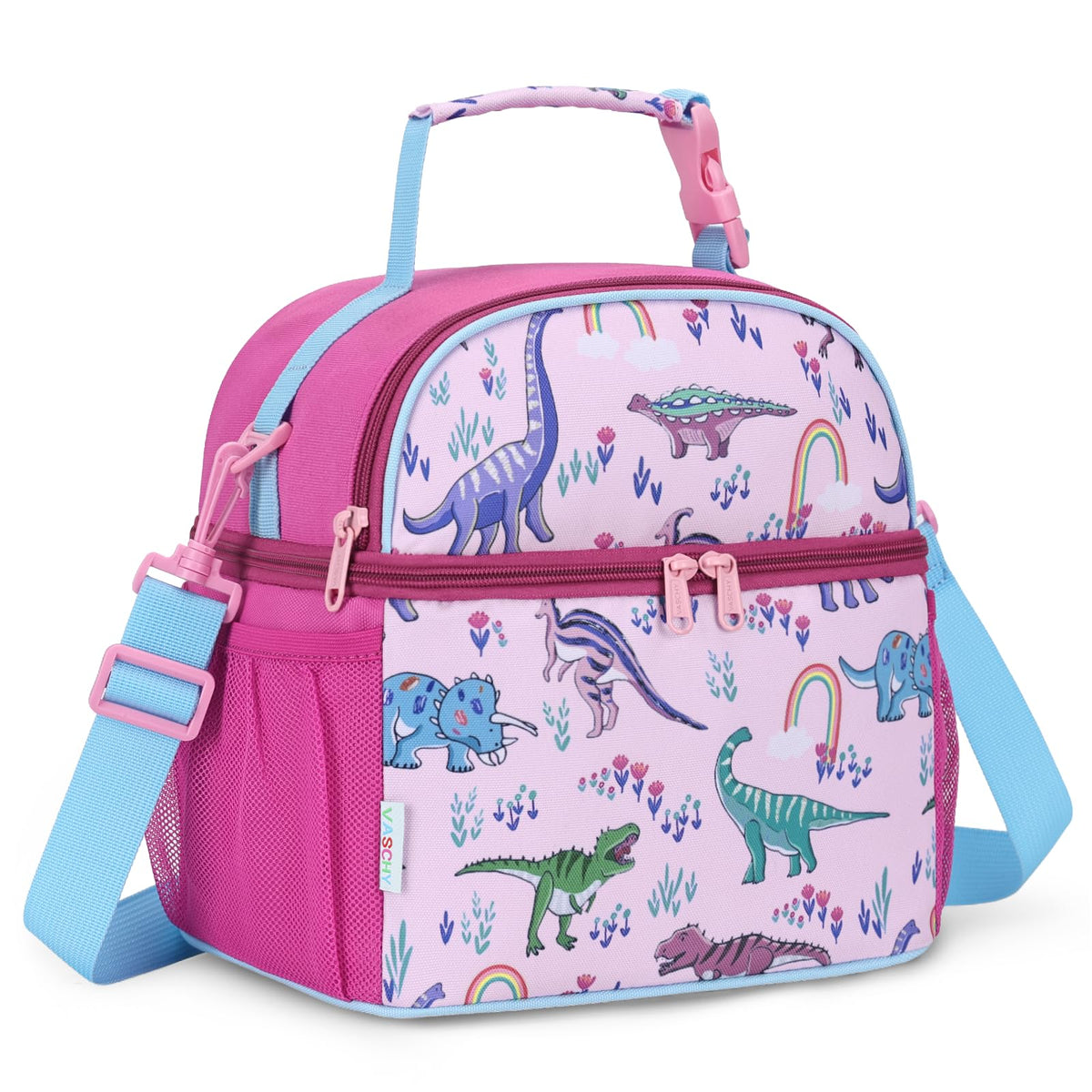 VASCHY Lunch Box Bag for Kids, Insulated Lightweight Lunch Box Tote for Toddler Girls School Daycare Kindergarten Pink Dino Print