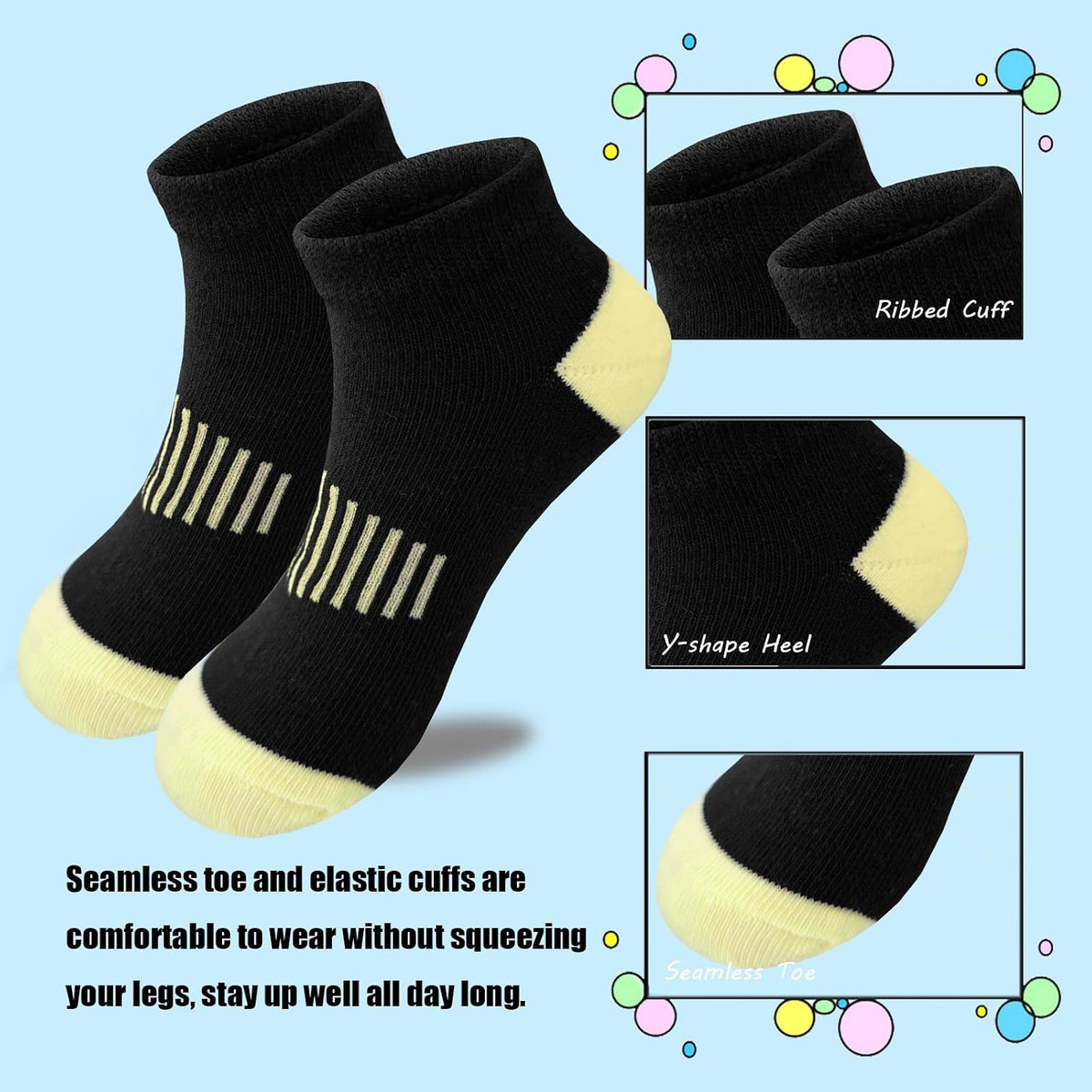 Girls Socks 12 Pairs Ankle Socks for Girls Kids Athletic Cotton Sports Sock Running Low Cut Sock