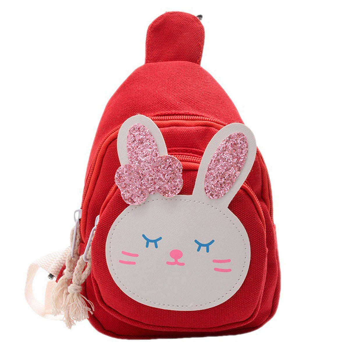 Hiflyer Pink Strawberry Sling Backpack, Small Backpack for Girls, Kawaii Bag, Lightweight Canvas, Adjustable Shoulder Strap, Zipper, 8x5x2 inches