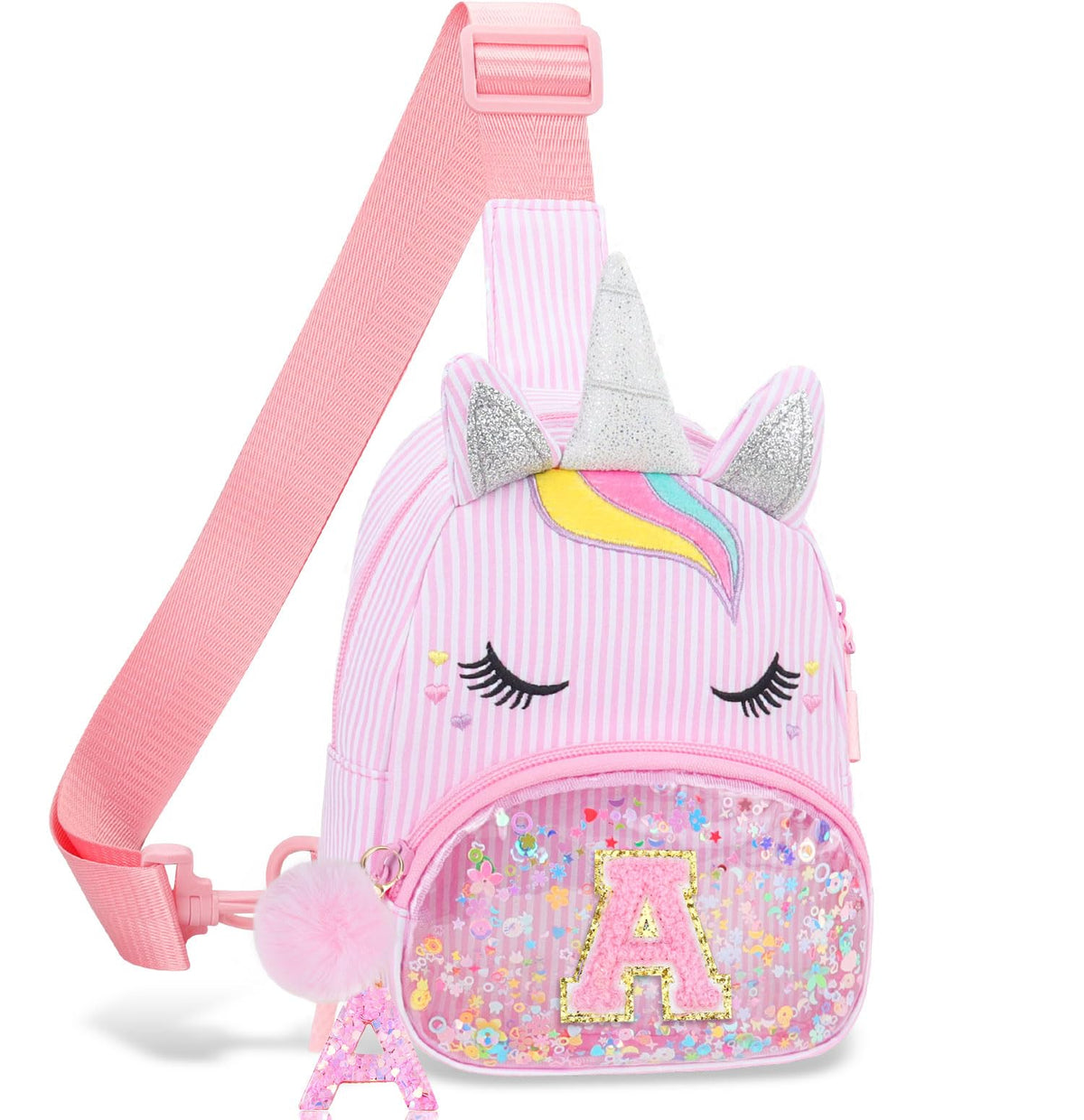 Girls Birthday Gifts for Kids - Initial Pink Small Sling Bags for Girl Fanny Pack Belt Bag for Crossbody Bags Purse for Kids Little Girl Gifts Pink A