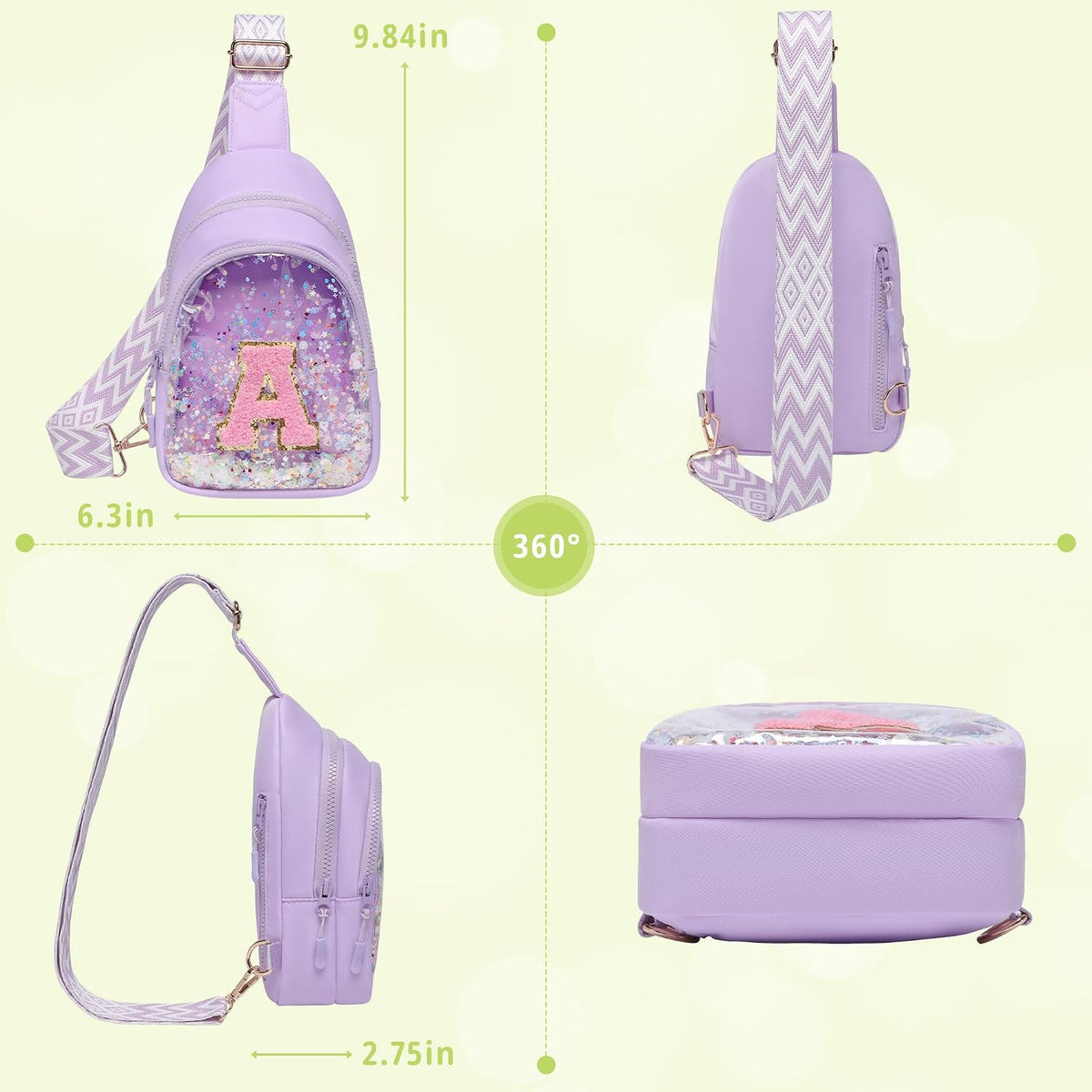 I IHAYNER Clear Initial Sling Bag for Gilrs Crossbody Bag Waist Pack Personalized Gifts for 4 5 6 7 8 9 10 11 12 13 Year Old Girls Purse for Birthday Thanksgiving Gifts for Daughter Sister Purple-B