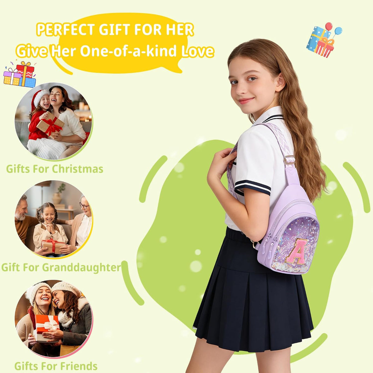 I IHAYNER Clear Initial Sling Bag for Gilrs Crossbody Bag Waist Pack Personalized Gifts for 4 5 6 7 8 9 10 11 12 13 Year Old Girls Purse for Birthday Thanksgiving Gifts for Daughter Sister Purple-B