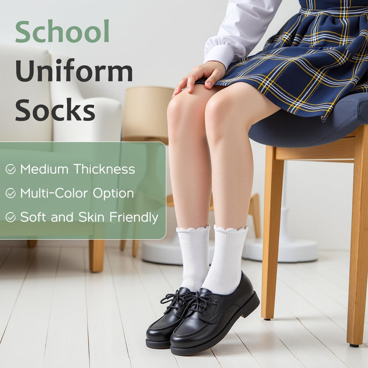 HONGTEYA 6 Pairs Cotton Girls Socks Ruffle Kids Crew Ankle School Uniform