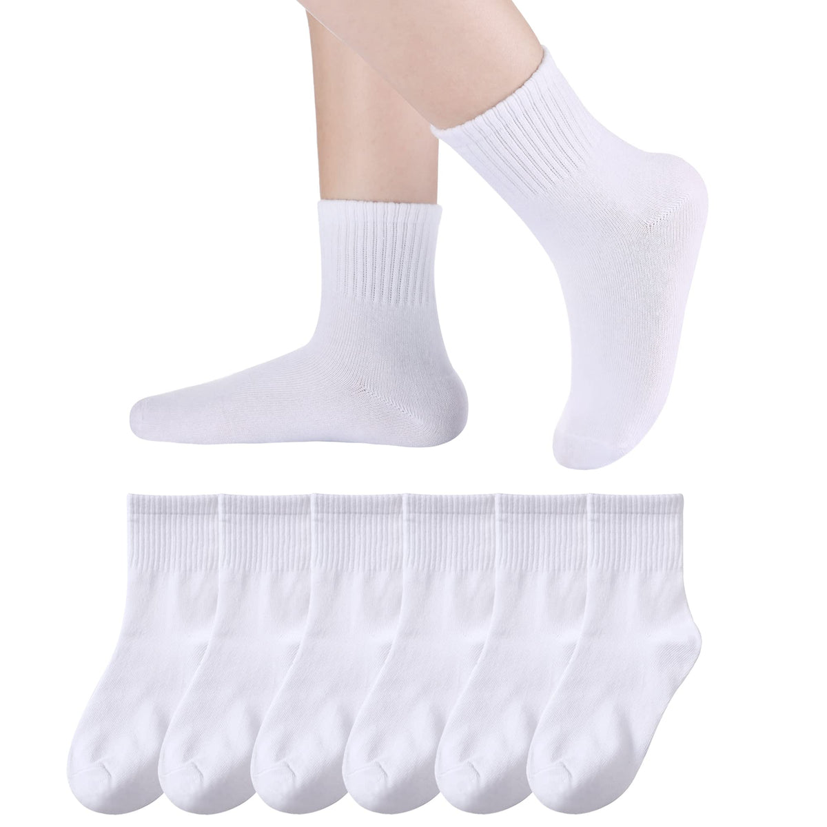 Eyean Kids Athletic Crew Socks Boys Girls Cotton School Uniform Casual Basic Socks 6 Pairs