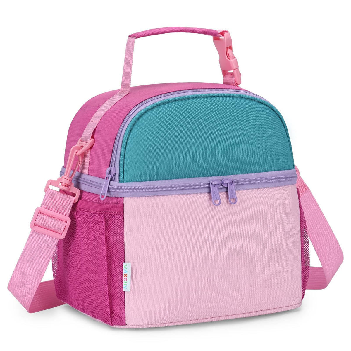 VASCHY Lunch Box Bag for Kids, Insulated Lightweight Lunch Box Tote for Toddler Girls School Daycare Kindergarten Pink Dino Print