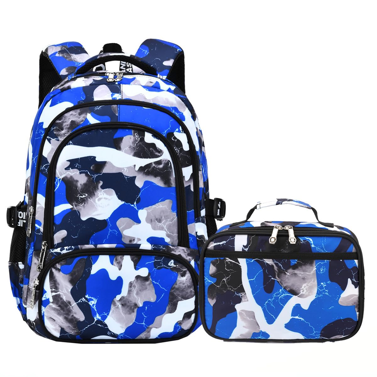 Camo Backpack Set with Lunch Bag Lightweight Waterproof School Backpack Bookbag for Boys Girls (A-Style Camo Green)