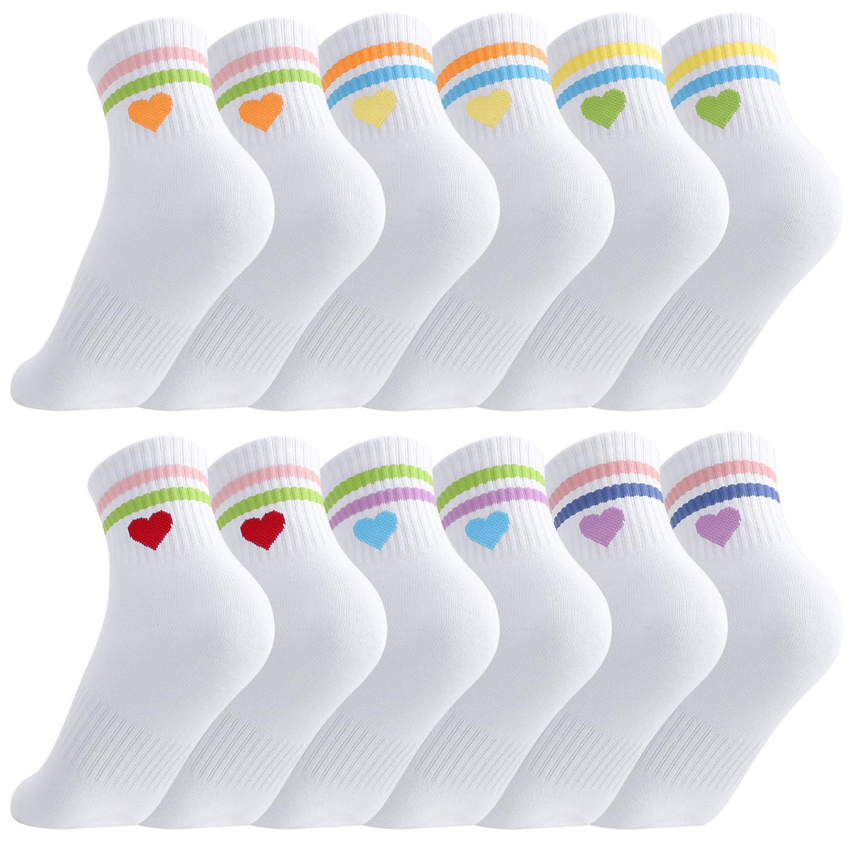 Kids Girls Crew Socks Cotton Athletic Socks with Stripe Hearts