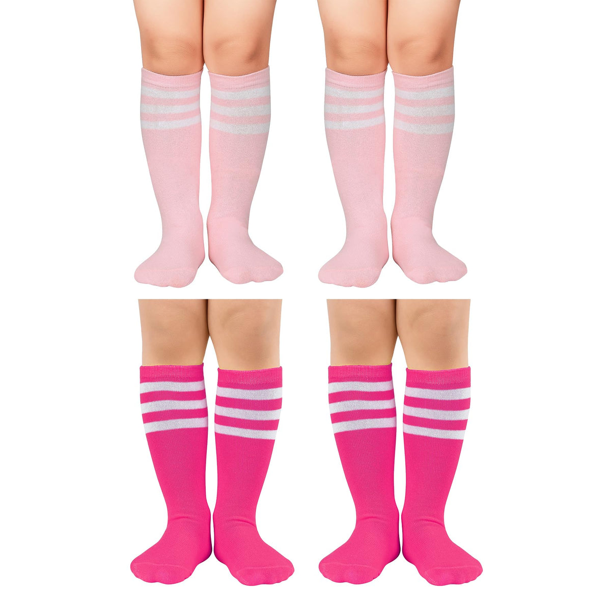 Zando 4 Pairs Kids Soccer Socks Athletic Youth Boys Girls Knee High Socks