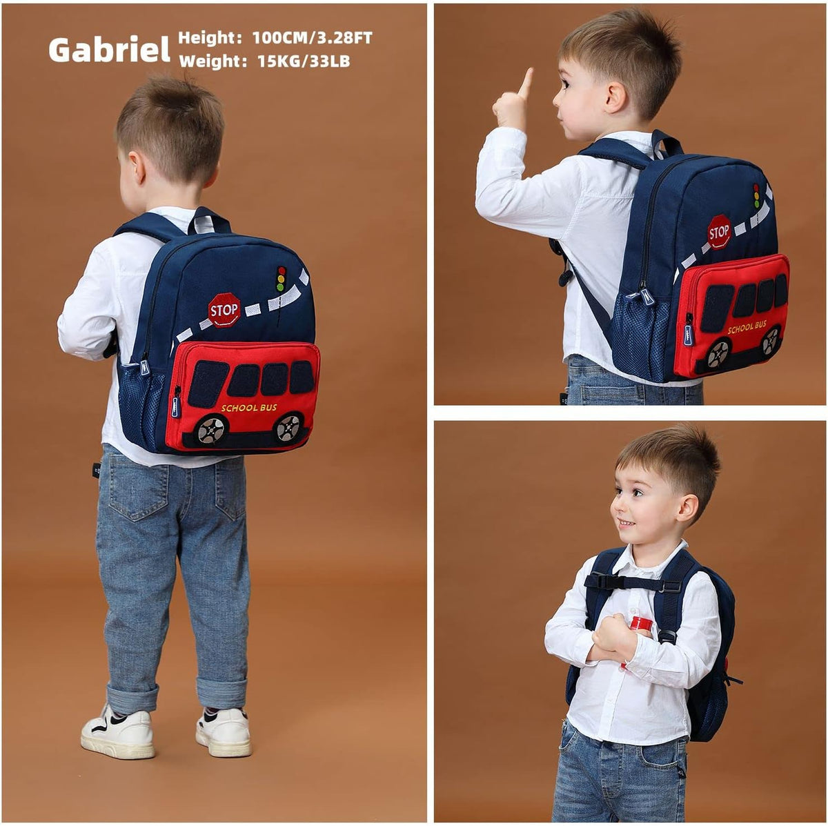 willikiva Car Dinosaur Kids Toddler Backpack for Boys and Girls Children Waterproof Preschool Bag(Red Scool Bus)