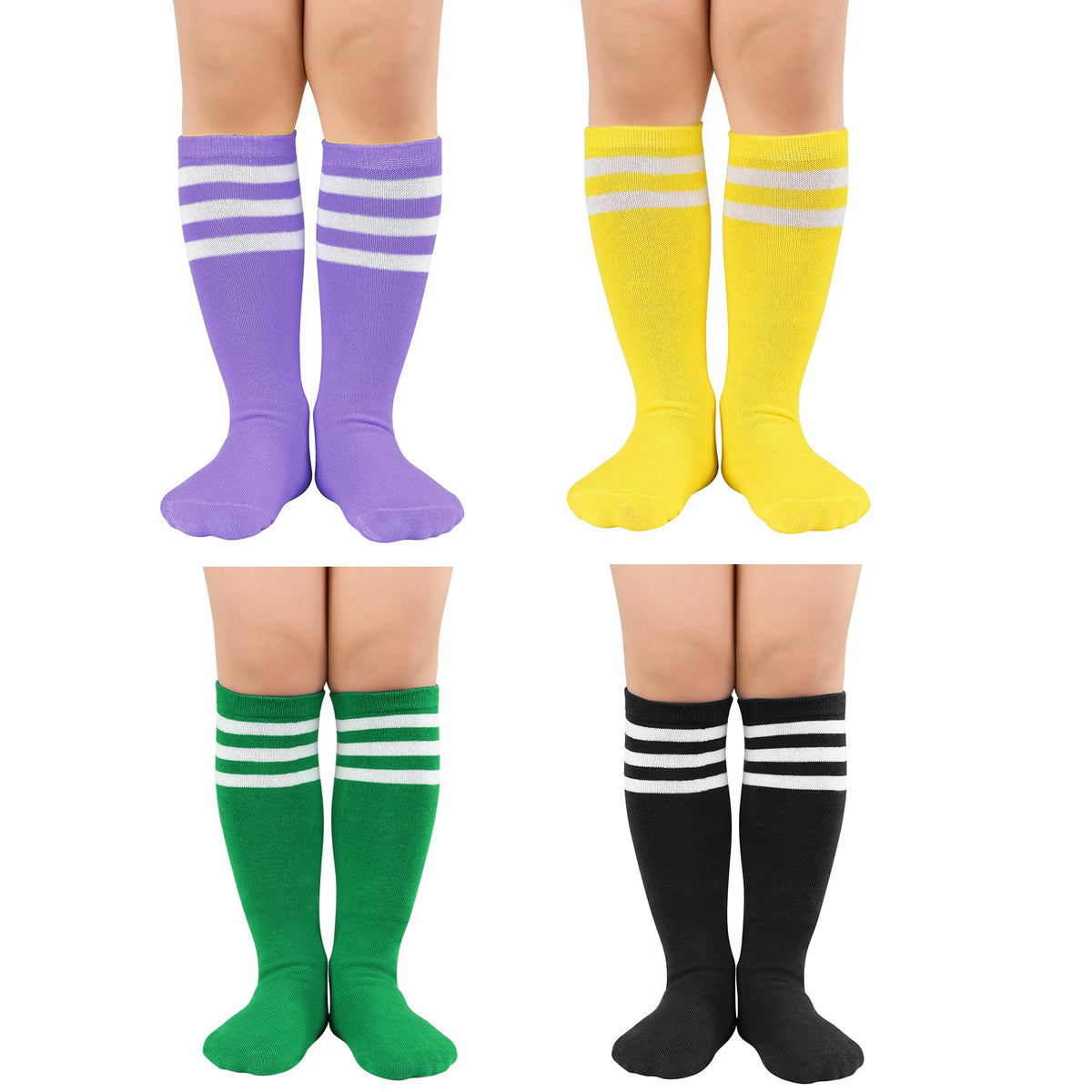 Zando 4 Pairs Kids Soccer Socks Athletic Youth Boys Girls Knee High Socks