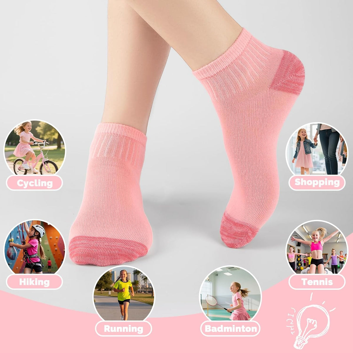 20 Pairs Girls Ankle Socks, 4-7/7-10/10-12 Years Old, Color&White Socks for Kids, Comfortable Little Girls Sock