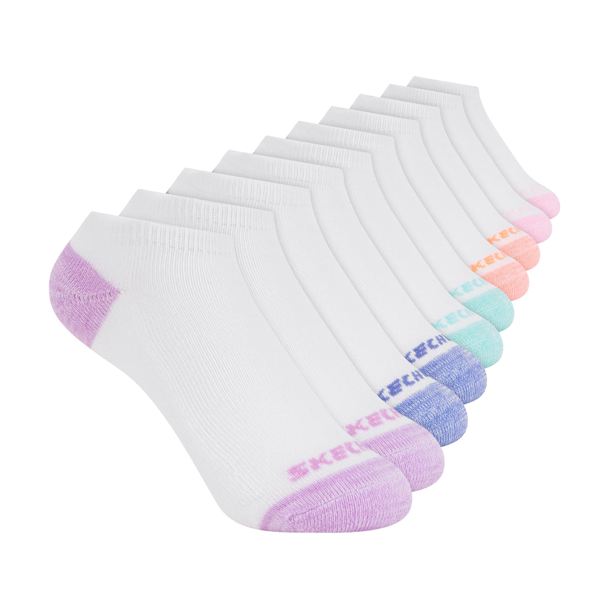 Skechers Girls 10-pack Performance No Show Socks, Everyday Wear for Kids, Soft & Comfort-fit