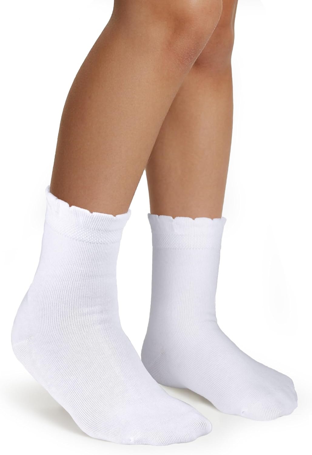 COTTON DAY Kids Girls White Dressy Textured Thin Socks Scallop Top 5 Pack