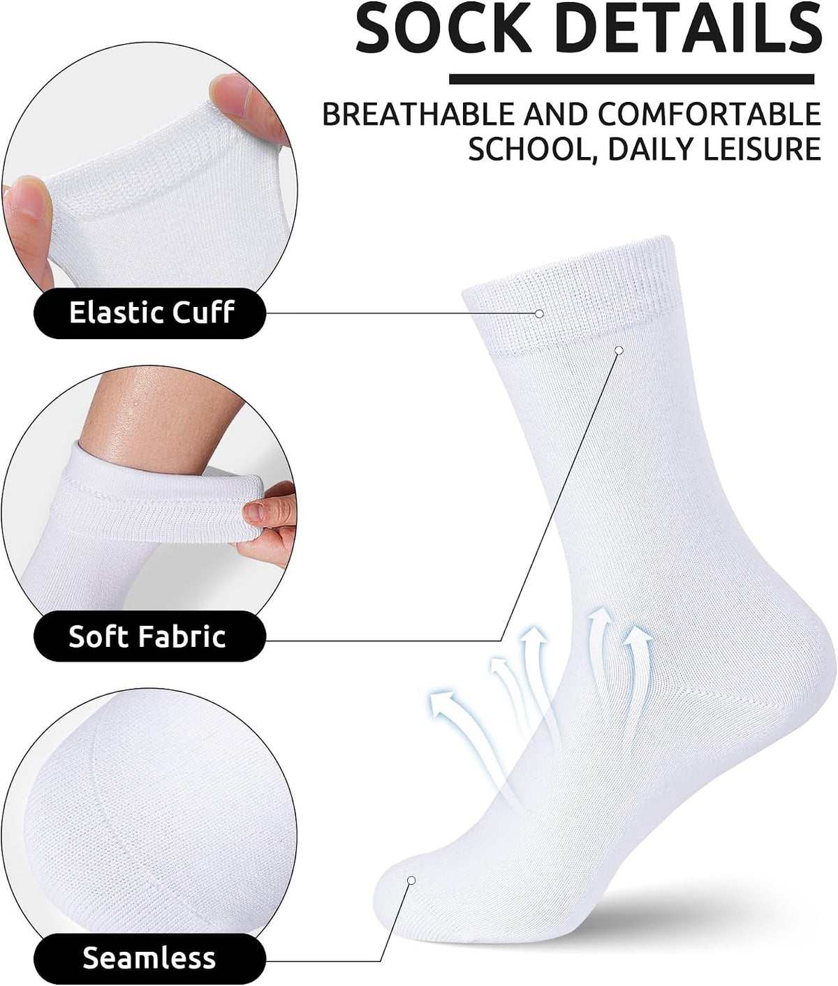 8 Pairs Kids Socks for Boys Girls Crew Dress Athletic School Cotton Socks