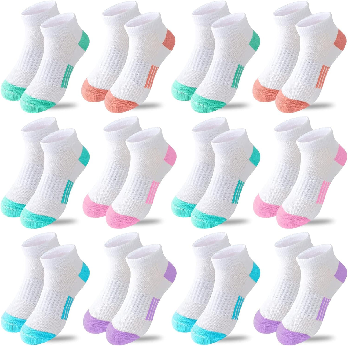 Bemeol Girls Socks 12 Pairs Ankle Athletic Socks Cotton Sports Sock For Little Big Kids