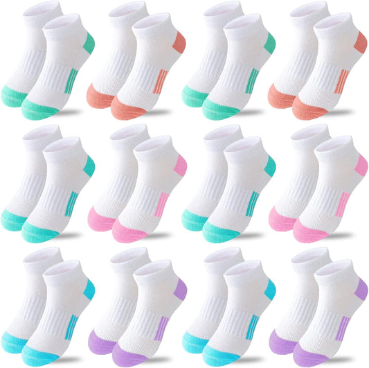 Bemeol Girls Socks 12 Pairs Ankle Athletic Socks Cotton Sports Sock For Little Big Kids