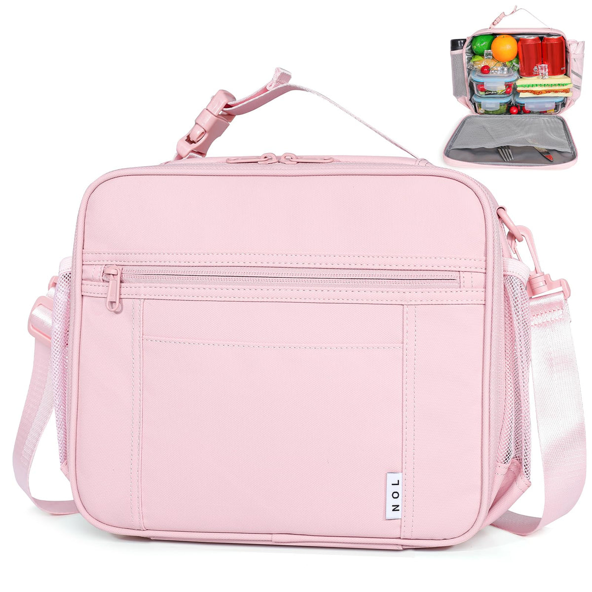 NOL Lunch Bag for Children Adult Insulated Lunch box Waterproof Cooler Reusable Zip Closure with Buckle Handle Holds for Snacks & Water Bottle School Work, Light blue