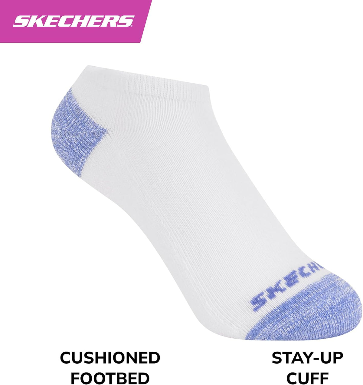 Skechers Girls 10-pack Performance No Show Socks, Everyday Wear for Kids, Soft & Comfort-fit
