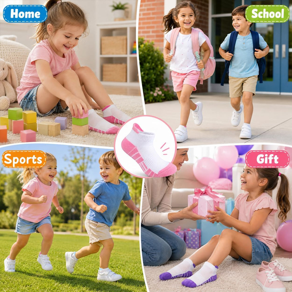 Ankle Socks for Kids Boys Girls Athletic 8 Pairs 4-12 Years Old