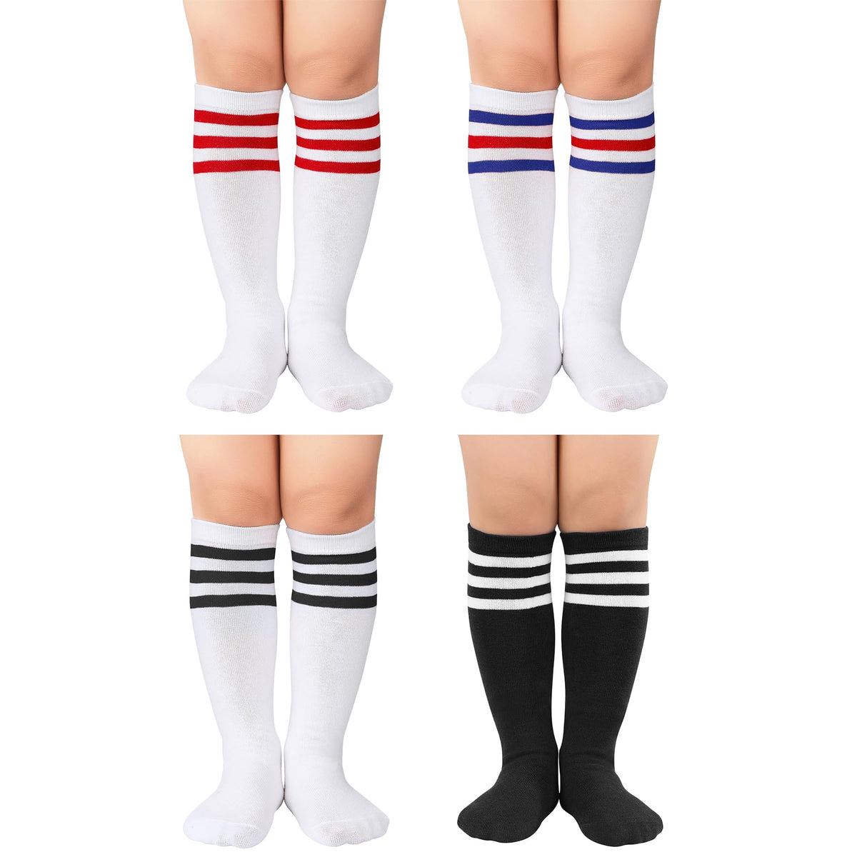 Zando 4 Pairs Kids Soccer Socks Athletic Youth Boys Girls Knee High Socks