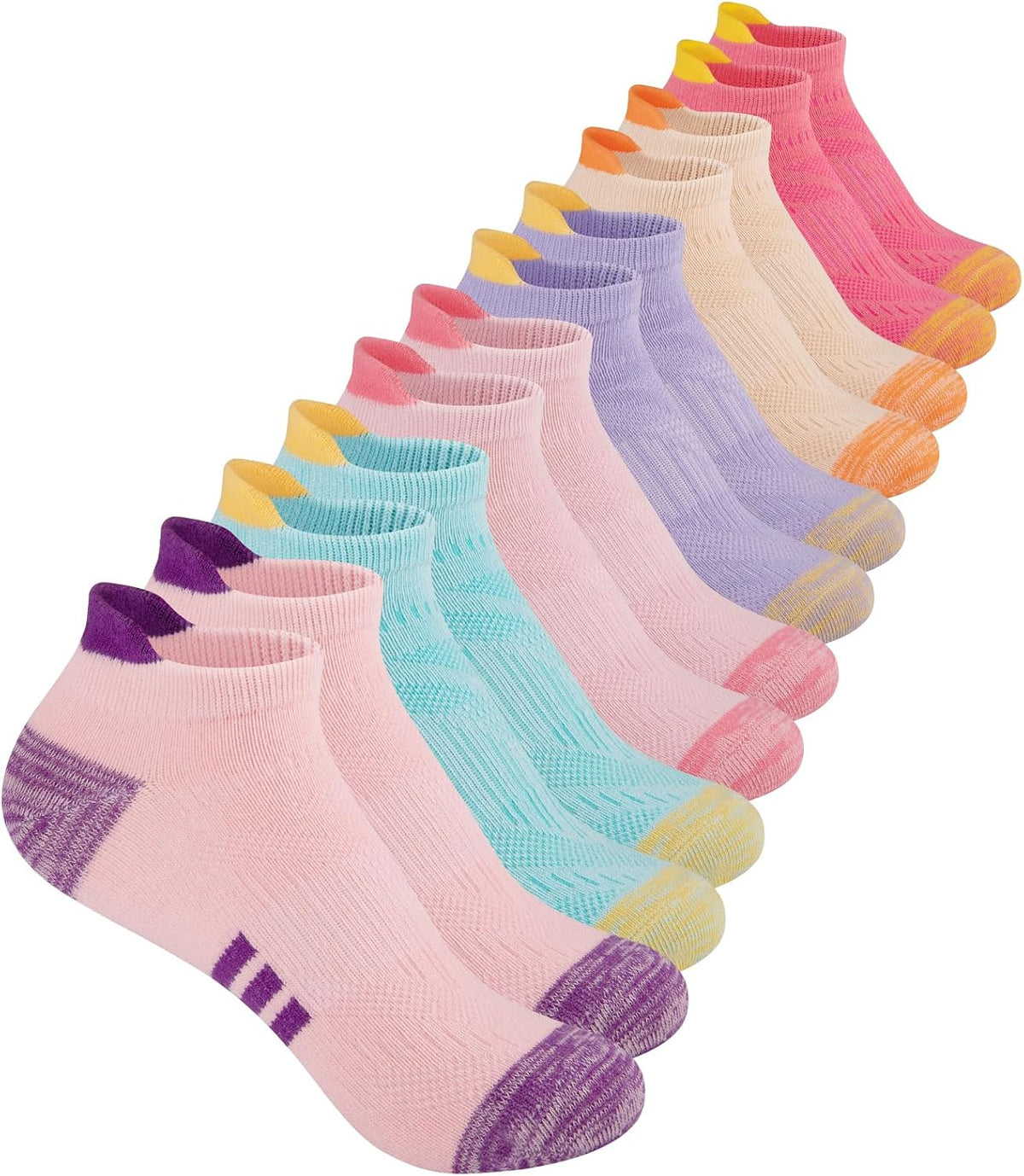 Comfoex 12 Pairs Girls Socks 4-6 6-8 8-10 Years Old Athletic Ankle Socks Cotton Short Socks For Little Big Kids