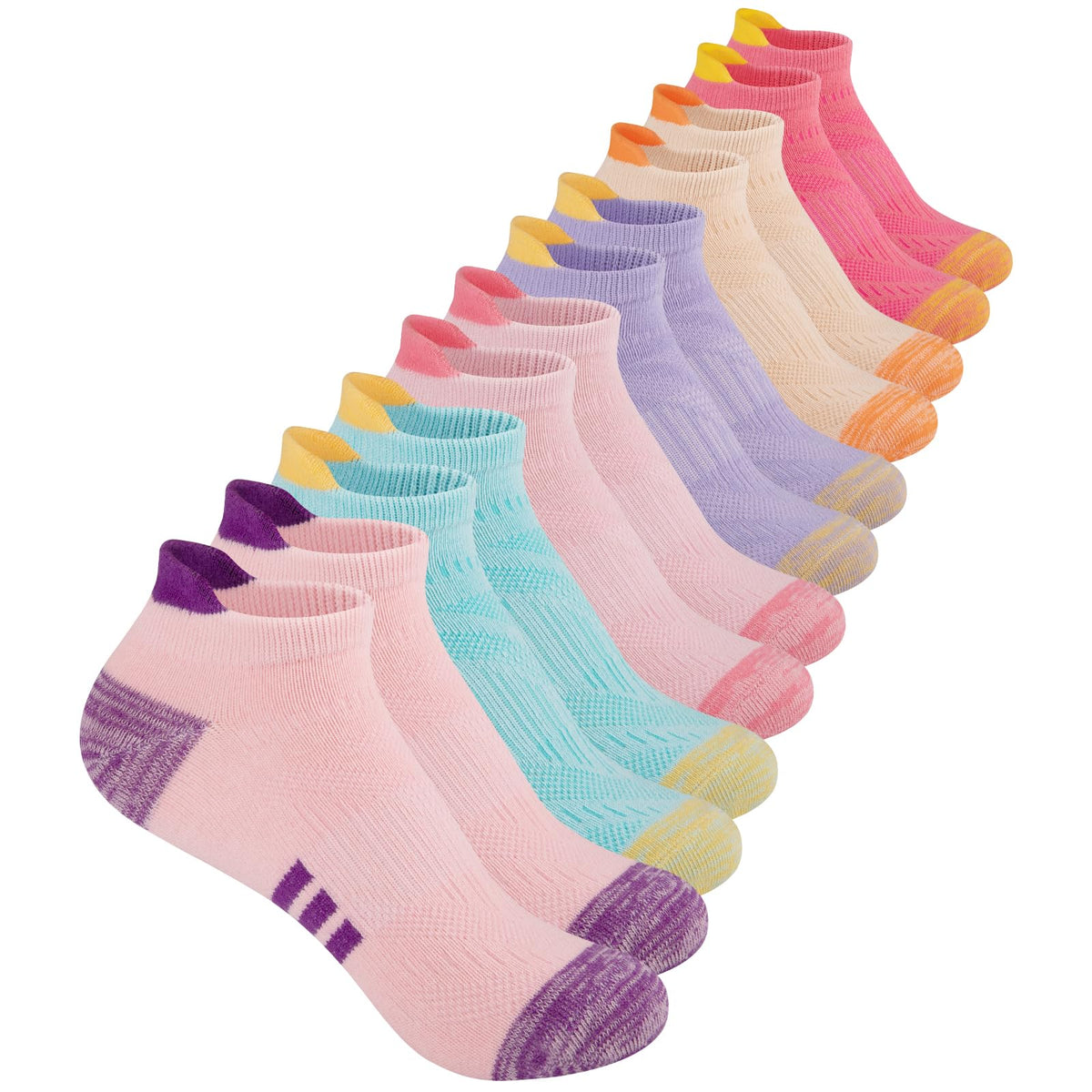 Comfoex 12 Pairs Girls Socks 4-6 6-8 8-10 Years Old Athletic Ankle Socks Cotton Short Socks For Little Big Kids