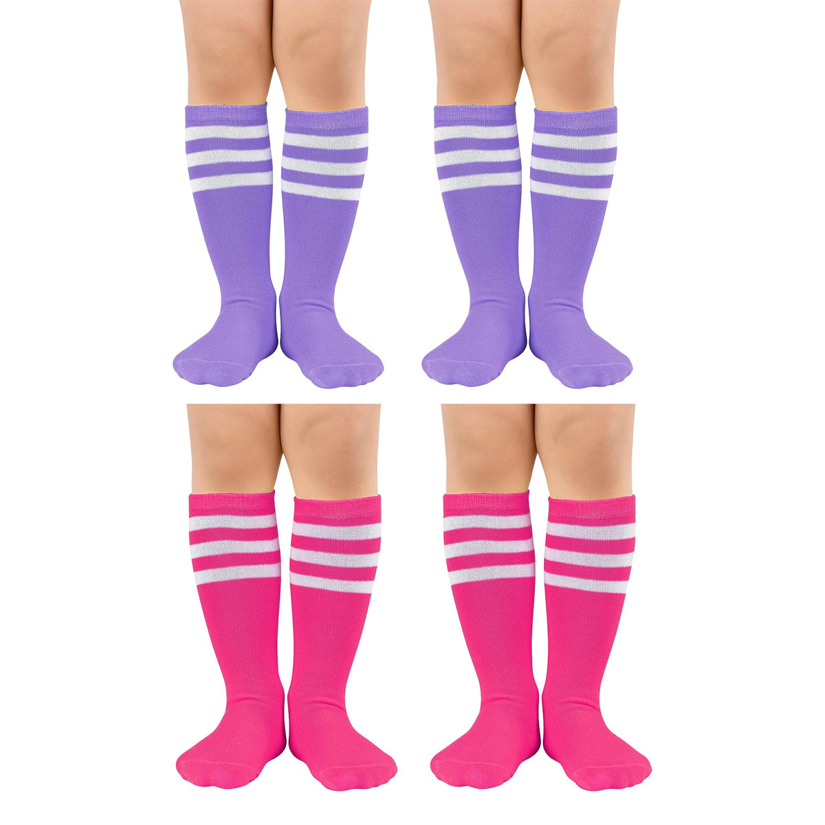 Zando 4 Pairs Kids Soccer Socks Athletic Youth Boys Girls Knee High Socks