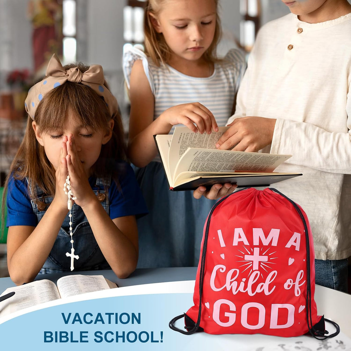 VZZNN 30 Pcs I Am a Child of God Drawstring Backpacks,Christian Gift Bags