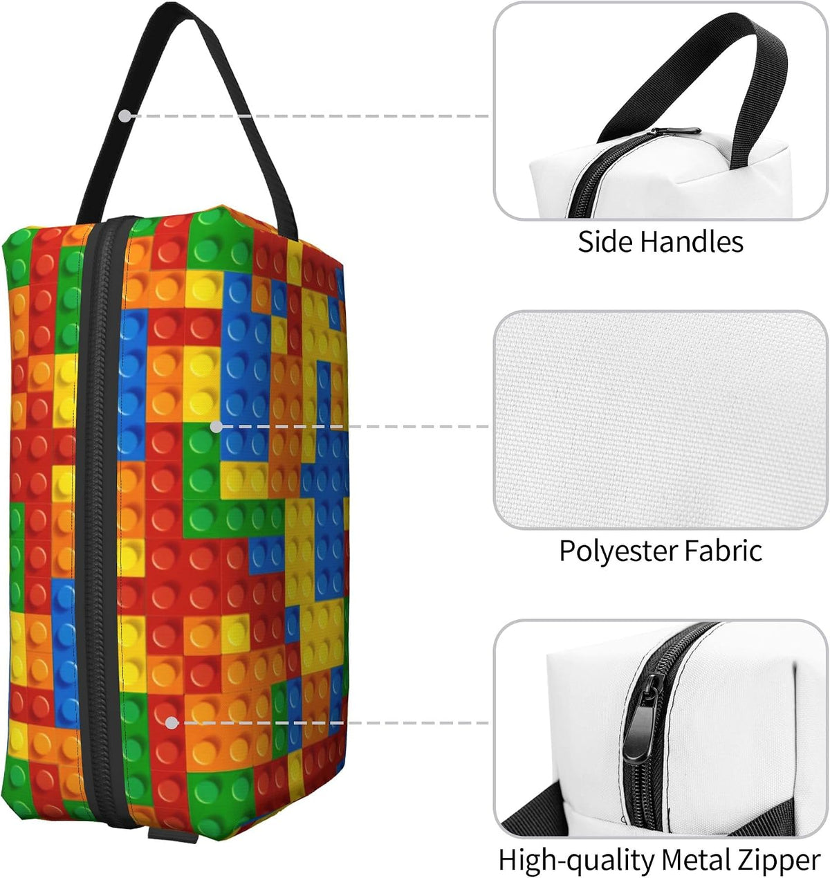 Kids Travel Toiletry Bag for Boys Girls - Waterproof Makeup Pouch Hanging Cosmetic Wash Bags Dopp Kit Shaving Bag for Toiletries Accessories(Colorful Building Blocks)