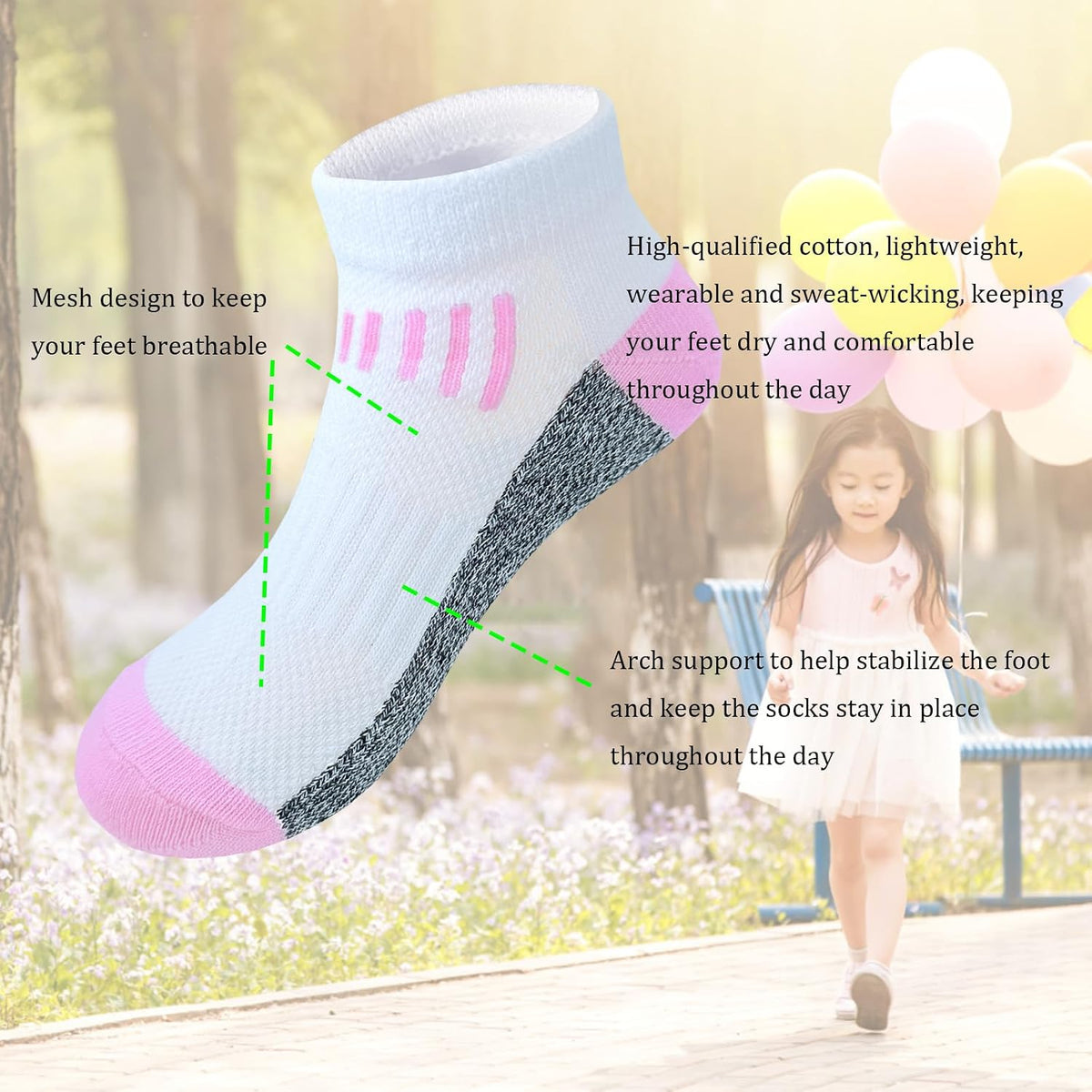 Bemeol Girl Socks 12 Pairs Ankle Socks Girl Running Athletic Sock Low Cut Cotton Casual Sock for Kids