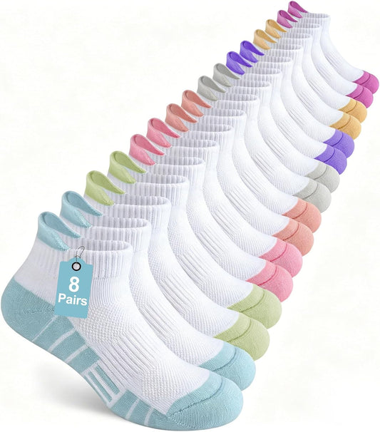 Ankle Socks for Kids Boys Girls Athletic 8 Pairs 4-12 Years Old